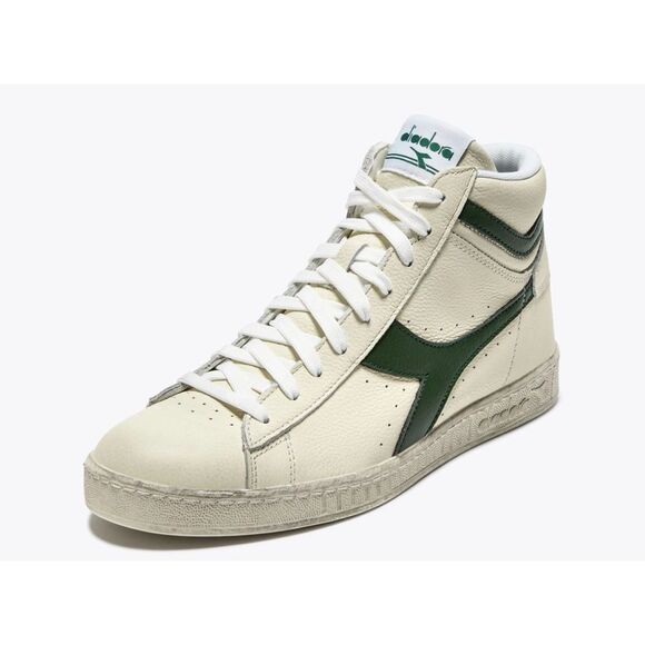 Diadora Leather Game L High Waxed Sneakers in WHITE/FOGLIAGE GREEN Size 7 - Picture 4 of 10